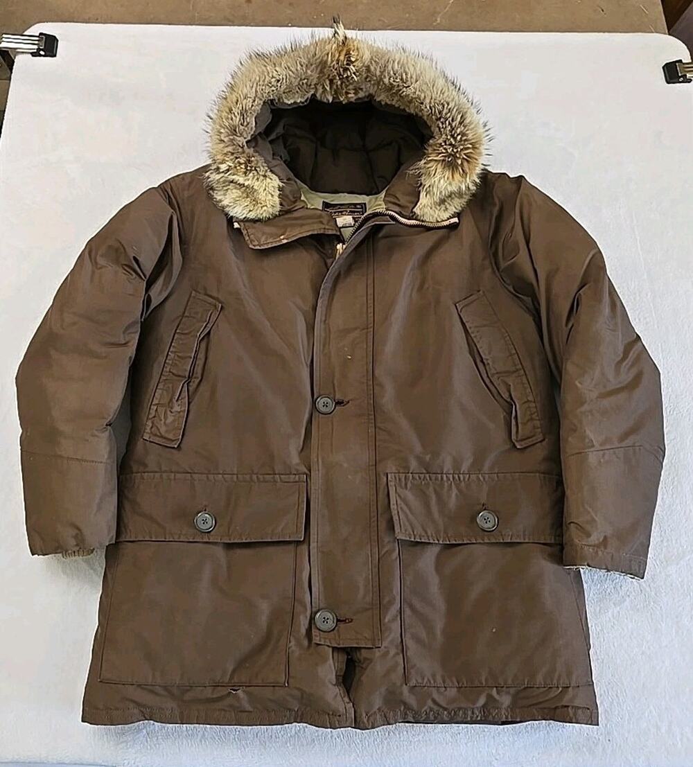 Eddie Bauer Vtg 80s Goose Down Superior Polar Parka Jacket Mens Sz Lg Coyote Fur